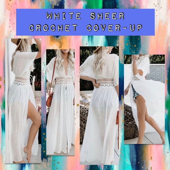 White Sheer Crochet Cover-Up - Picture 1 of 5